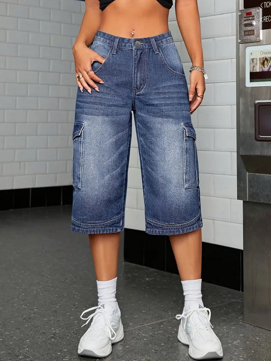 High Stretch Pocket Casual Capri Jeans